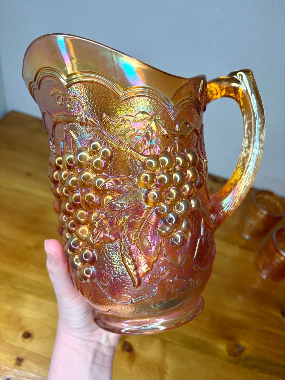Classic Vintage Imperial Marigold Carnival Glass Water Set Pitcher 6 Tumblers - Picture 7 of 14